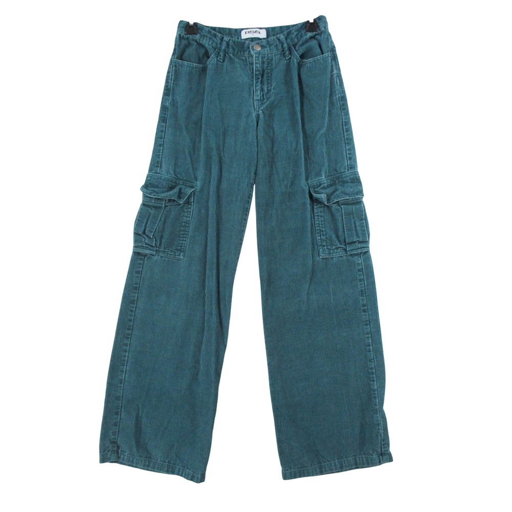 RSQ Corduroy Cargo Pants Teal Blue Green Wide Leg Cotton Trousers Size 24